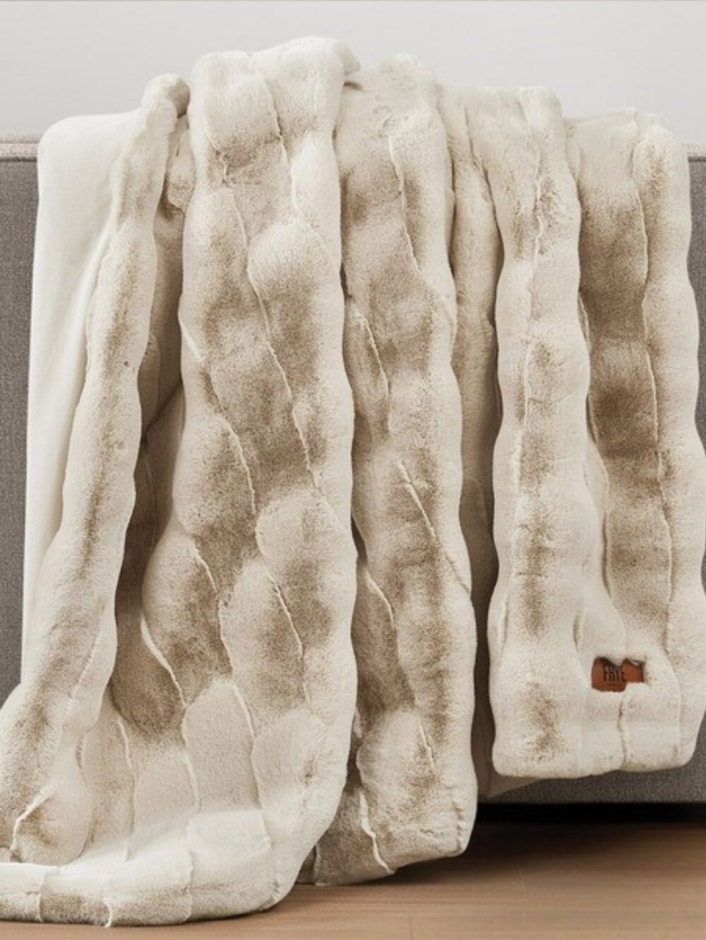 Frye Luxe 60" x 70" tan taupe heavyweight faux fur throw blanket